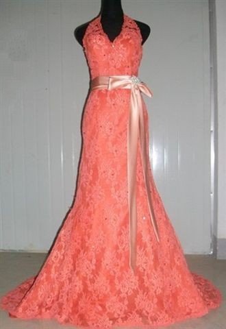 Persimmon dress with peach sash